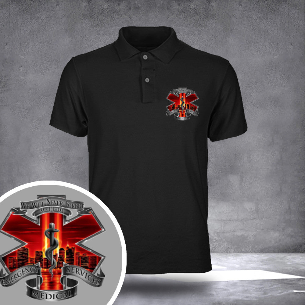 9-11 EMS Never Forget Polo Shirt In Memorial Of EMS Patriot Day Apparel Gifts