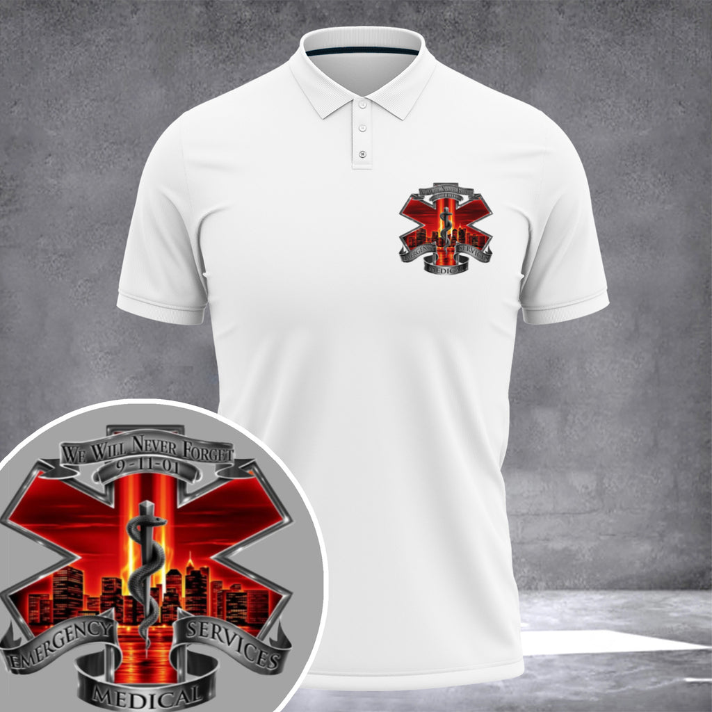 9-11 EMS Never Forget Polo Shirt In Memorial Of EMS Patriot Day Apparel Gifts