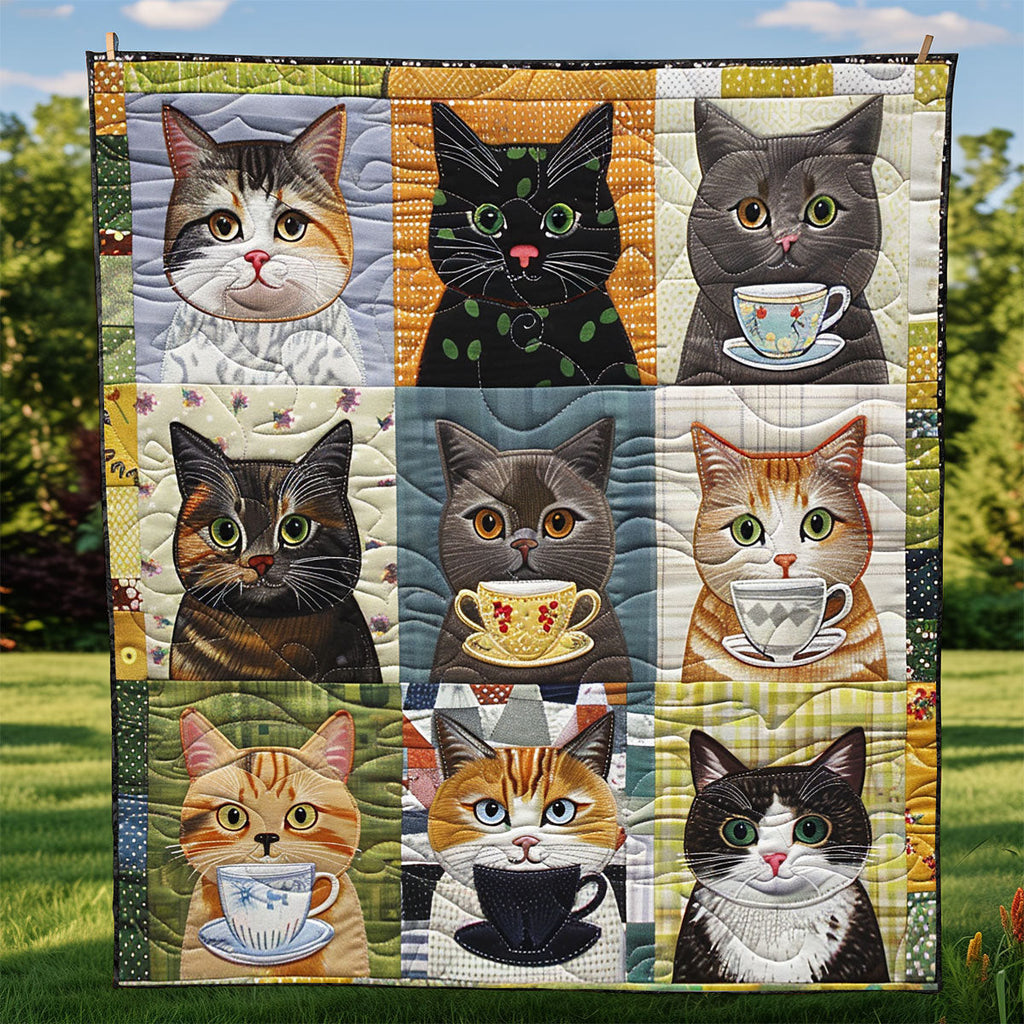 9 Cats And Coffee Cups Quilt Blanket Christmas Presents For Cat Lovers